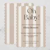 ベージュストライプのベビーシャワー招待状 Oh Baby 招待状 (正面/裏面)