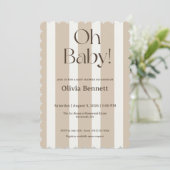 ベージュストライプのベビーシャワー招待状 Oh Baby 招待状 (スタンド正面)