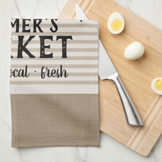 ベージュストライプカスタムファーマーズマーケット |農家 キッチンタオル (四つ折り)