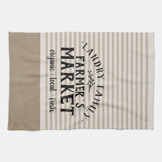 ベージュストライプカスタムファーマーズマーケット |農家 キッチンタオル (横)