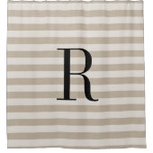 ベージュストライプズラージモノグラム |ファームハウスバスルーム シャワーカーテン (正面)