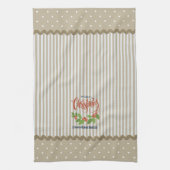 ベージュストライプーズホリー離れクリスマス キッチンタオル (縦)