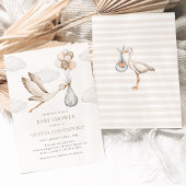 ベージュストーク男女兼用デリバリー赤ちゃんシャワー 招待状