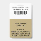 ベージュスネークボウル衛生局金ゴールド医療写真ID バッジ (Back)