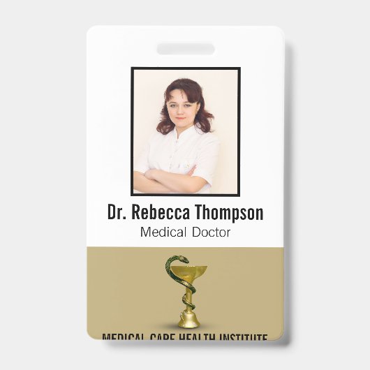 ベージュスネークボウル衛生局金ゴールド医療写真ID バッジ (Front)