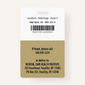 ベージュスネークボウル衛生局金ゴールド医療写真ID バッジ (裏面)