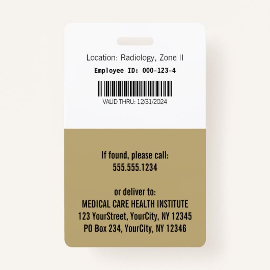 ベージュスネークボウル衛生局金ゴールド医療写真ID バッジ (裏面)