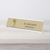 ベージュスネークボウル衛生金ゴールド医用カドゥセウス デスクネームプレート (正面)