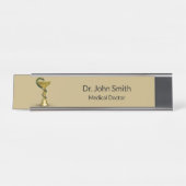 ベージュスネークボウル衛生金ゴールド医用カドゥセウス デスクネームプレート (正面)