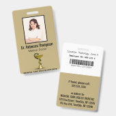 ベージュスネークメディカルボウル衛生人金ゴールド写真ID バッジ (Front & Back)