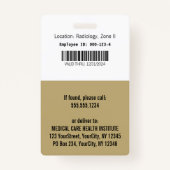 ベージュスネークメディカルボウル衛生人金ゴールド写真ID バッジ (裏面)