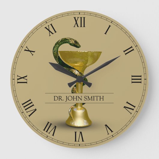 ベージュスネークメディカルボウル衛生的金ゴールド名 ラージ壁時計 (正面)