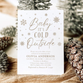 ベージュスノーフレークベビーベビーシャワー外は寒い 招待状