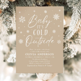 ベージュスノーフレークベビーベビーシャワー外は寒い 招待状