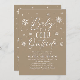 ベージュスノーフレークベビーベビーシャワー外は寒い 招待状