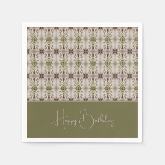 ベージュセージ緑と紫 スタンダードカクテルナプキン (正面)