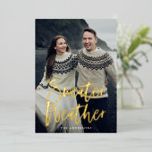 ベージュセーター天気写真 箔シーズンカード (立ち正面)