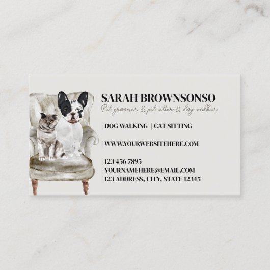 ベージュソフレンチドッグキャットペットシッター 名刺 (裏面)