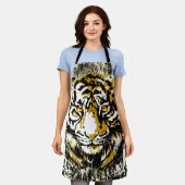 ベージュタイガーエプロン – ベージュタイガーヘッドスケッチ エプロン (着用した状態)