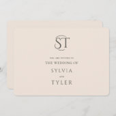 ベージュタイポグラフィクレストモノグラム結婚ズ 招待状 (正面/裏面)