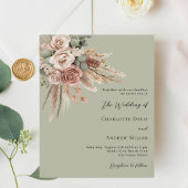 ベージュタウペバラセージ緑結婚式招待状