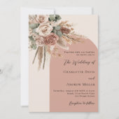 ベージュタウペバラパンパスグラス結婚アーチズ 招待状 (正面)