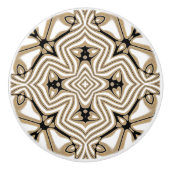 ベージュタウペブラウン白黒エスニック部族アート セラミックノブ (正面)