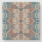 ベージュタウペレッドブラウンティール（緑がかった色）ブルートライバルアートパターン ストーンコースター (正面)