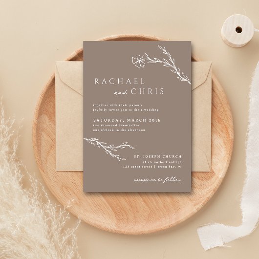 ベージュタシンプルウペモダンボホフローラ植物学 招待状