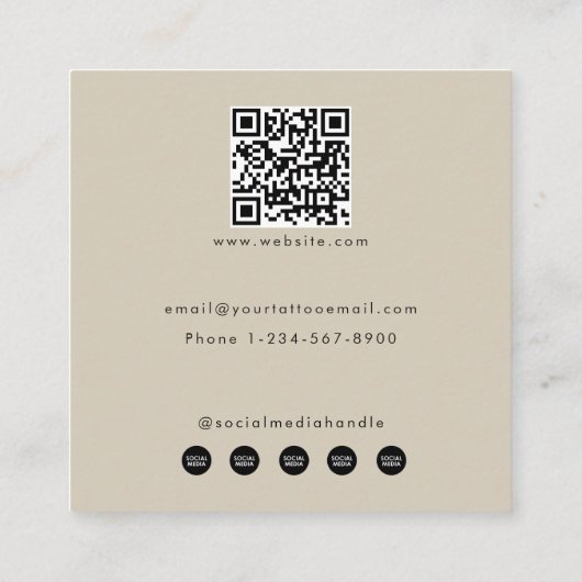 ベージュタトゥーアーティストカスタムソーシャルメディアアイコン スクエア名刺 (裏面)