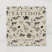 ベージュタトゥーアーティストカスタムソーシャルメディアアイコン スクエア名刺 (正面)