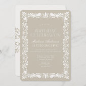 ベージュタラベラタイルフィスペインのエスタバースデーパーティー 招待状 (正面/裏面)