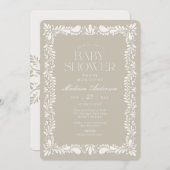 ベージュタラベラタイルフィスペインのエスタベイビーシャワー 招待状 (正面/裏面)
