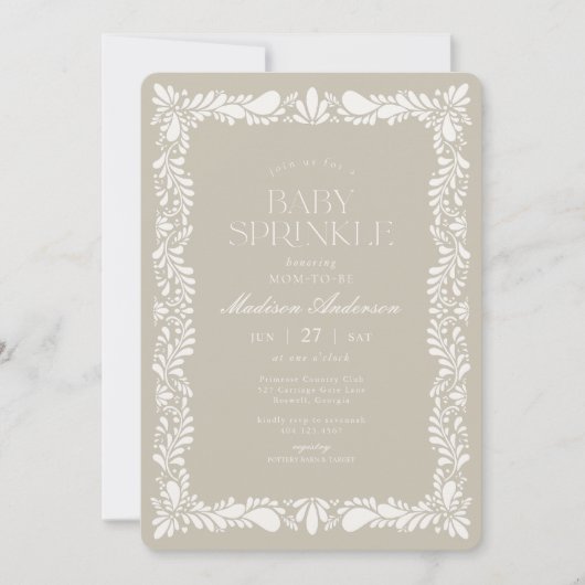 ベージュタラベラタイルフィスペインのエスタベビースプリンクル 招待状 (正面)