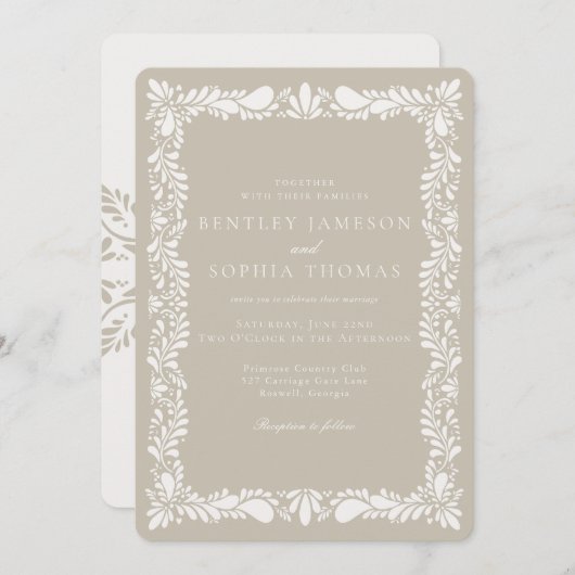 ベージュタラベラタイルフィスペインのエスタ結婚ーズ 招待状 (正面/裏面)