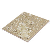 ベージュタンアイボリーバニーウサギ鳥フローラリーフ タイル (側面)