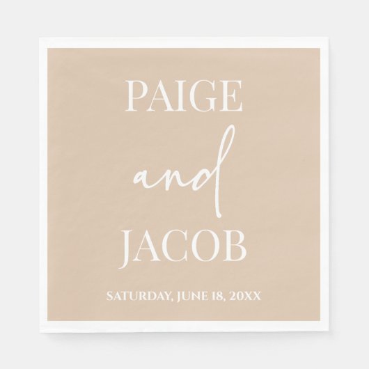 ベージュタンミニマルミニマル名前をカスタムする結婚ズ スタンダードランチョンナプキン (正面)