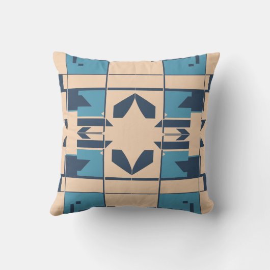 ベージュターコイズネイビー地中海のラージモザイク クッション (裏面)