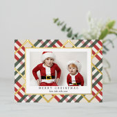 ベージュタータンチェックプレイドクリスマスフォイルホリデーカード 箔シーズンカード (立ち正面)