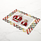 ベージュタータンチェックプレイドクリスマスフォイルホリデーカード 箔シーズンカード (回転した状態)