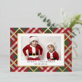ベージュタータン柄のクリスマスホリデーカード 箔シーズンカード (立ち正面)