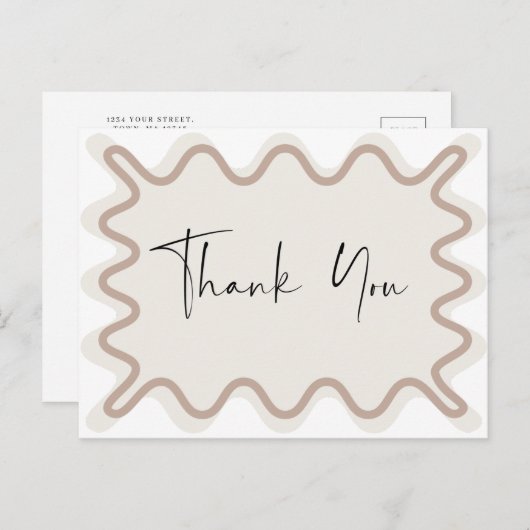 ベージュタ縁どーペありがとう インビテーションポストカード (正面/裏面)