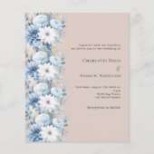 ベージュダスティブルー花模様結婚式招待状 (正面)