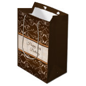 ベージュダマスクバラストライプ金ゴールド ミディアムペーパーバッグ (正面アングル)