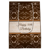 ベージュダマスクバラストライプ金ゴールド ミディアムペーパーバッグ (裏面)