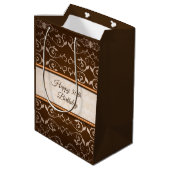 ベージュダマスクバラストライプ金ゴールド ミディアムペーパーバッグ (裏面アングル)