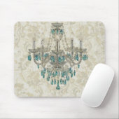ベージュダマスク織のフランスのな国の青のシャンデリア マウスパッド (マウス)