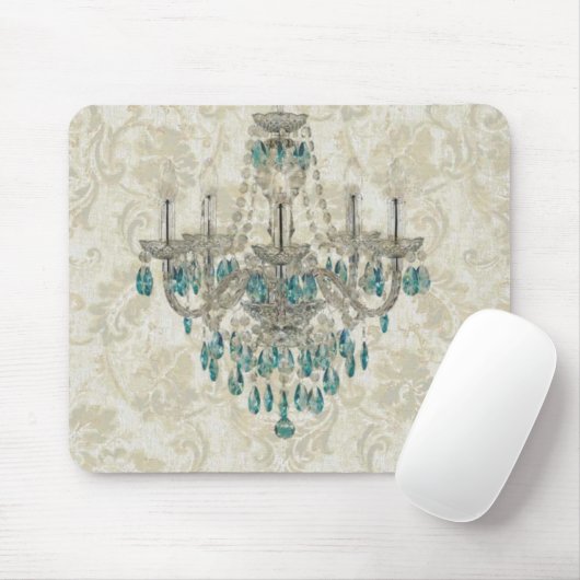 ベージュダマスク織のフランスのな国の青のシャンデリア マウスパッド (マウス)