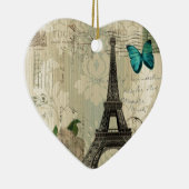 ベージュダマスク織の蝶ばら色のパリエッフェル塔 セラミックオーナメント (右)