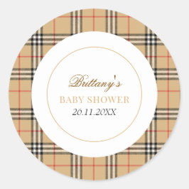 ベージュチェックデザイナープレイドベビーシャワー ラウンドシール